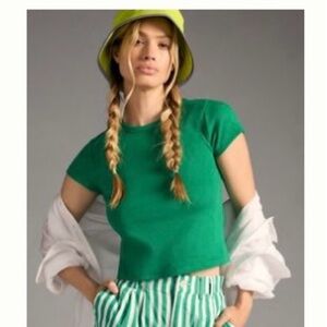 Maeve - The Blair Stretch Cotton Short Sleeve Baby Tee in Green